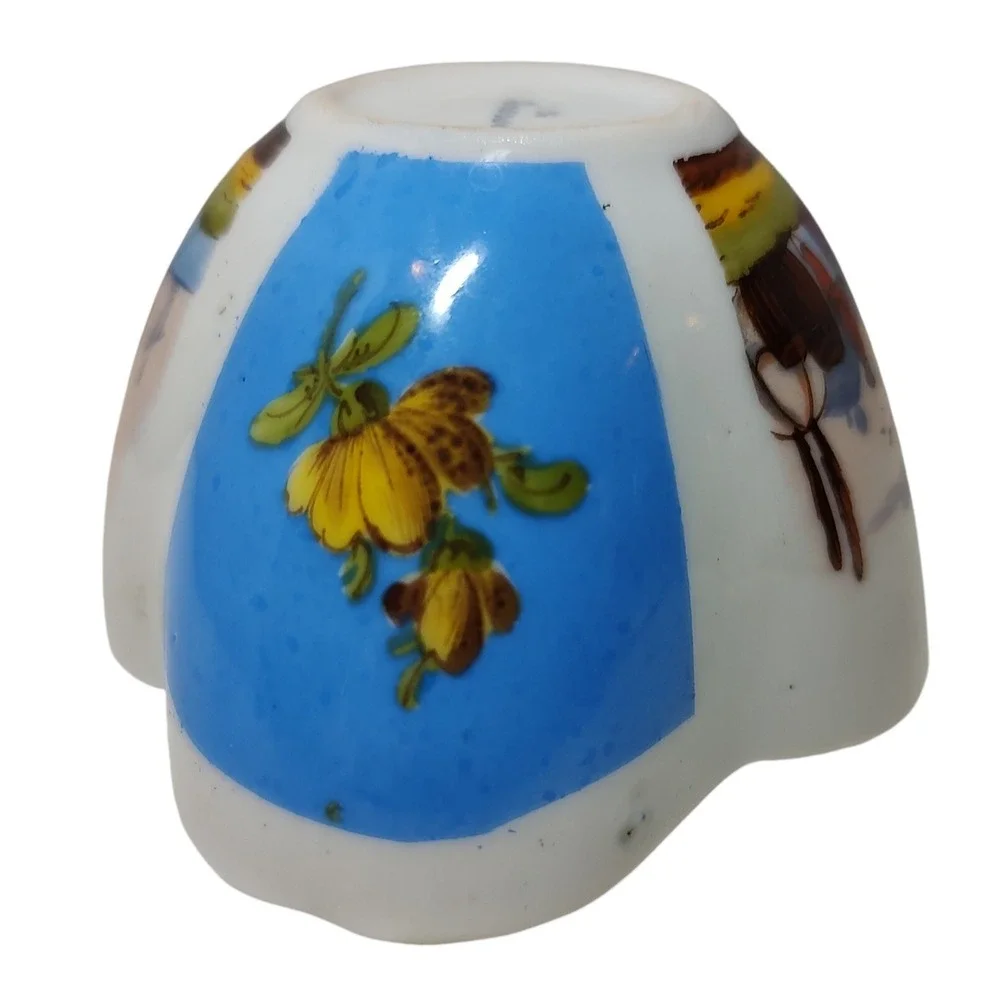 Antique Dresden Demitasse Cup Hand Painted Blue Water Scene‎ Floral Quarterfoil